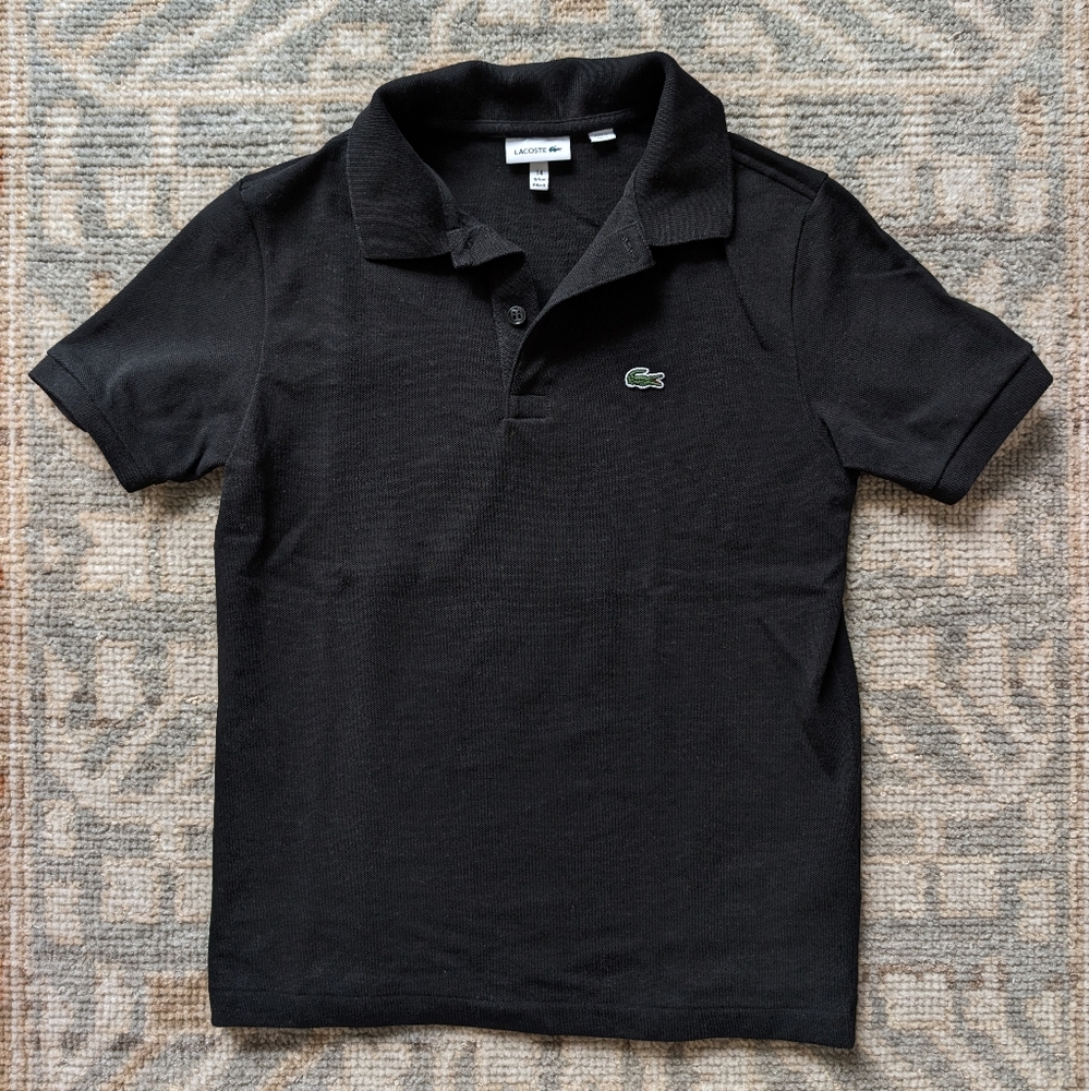 Like New Sz 14 Lacoste Kids Black Short Sleeve Polo